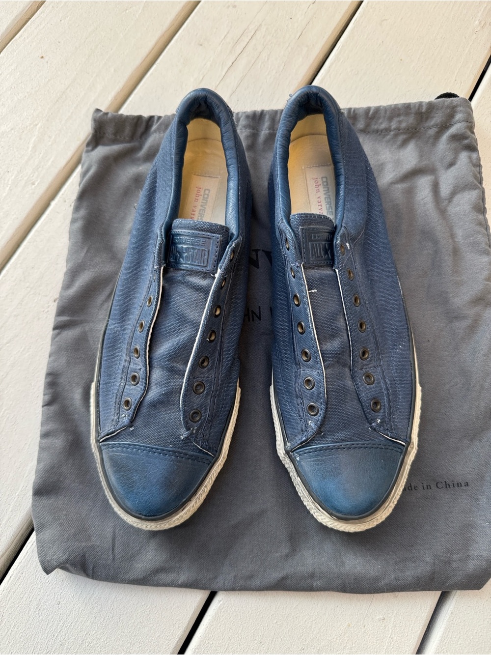John Varvatos Navy Canvas Slip-On Sneakers